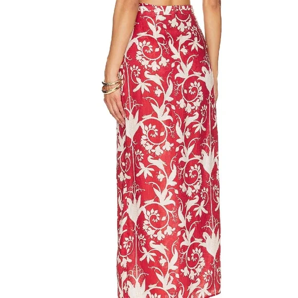 Agua by Agua Bendita Coralina Maiz Linen Skirt With Faux Pearls Sz M - Picture 4 of 10